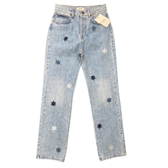 Tresse Paris Denim Star Patches High Rise Straight Leg Jeans NWT - Picture 8 of 16